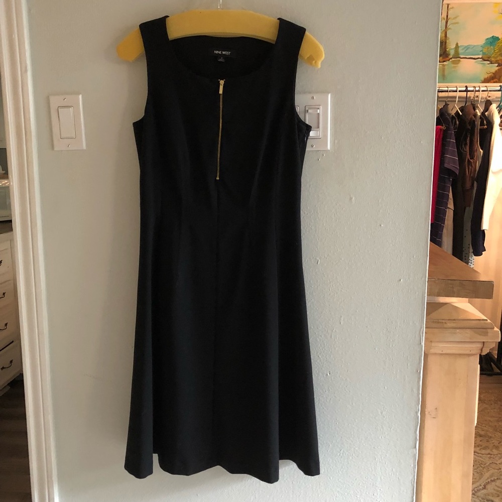 Black work dress with gold zipper